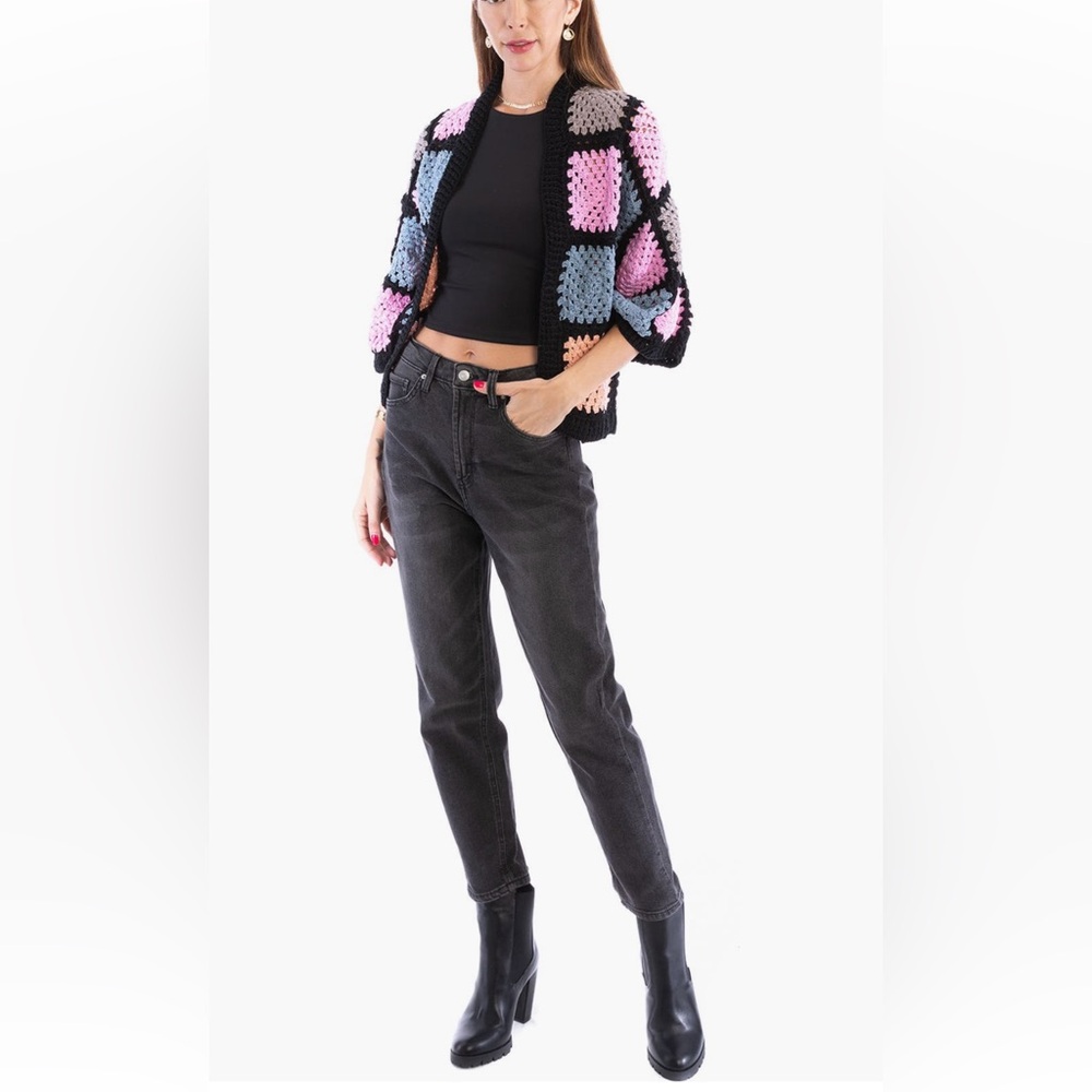 SAACHI NWT Vintage Inspired Boho Granny Square Knit Cardigan Sweater size O/S - Picture 1 of 17